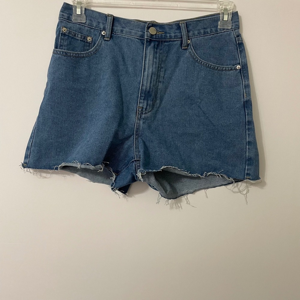 MYOURSA Womens Denim Cutoff Shorts Light Blue Distressed Frayed Hem Medium‎